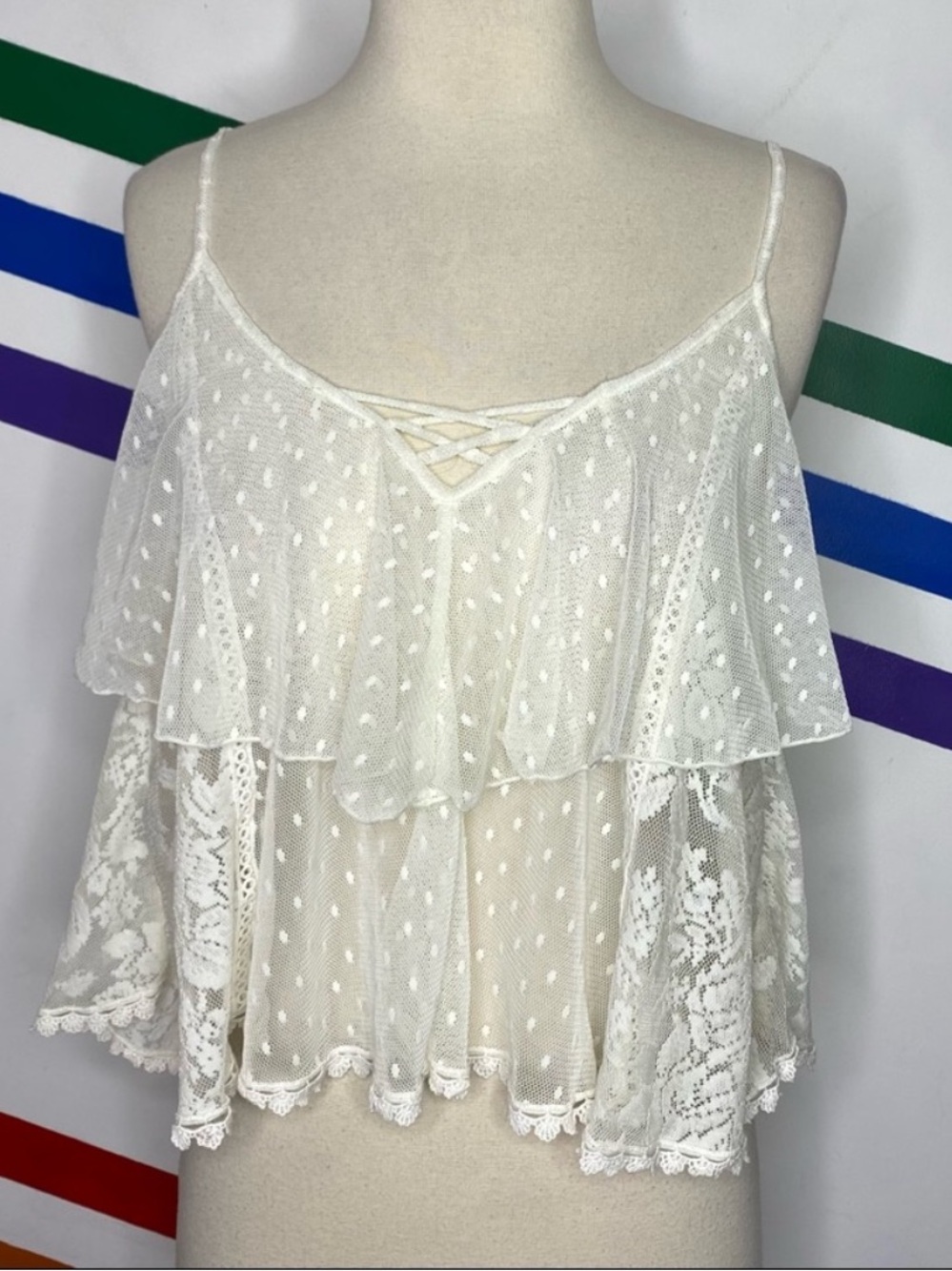 NEW Free People Sweet Escape Ivory Lace Tiered boho sheer Tank Top XS